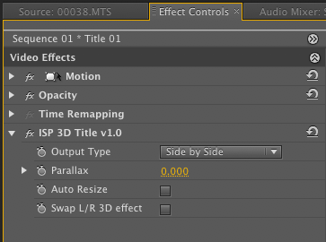 Effect Control Panel of ISP 3D Title